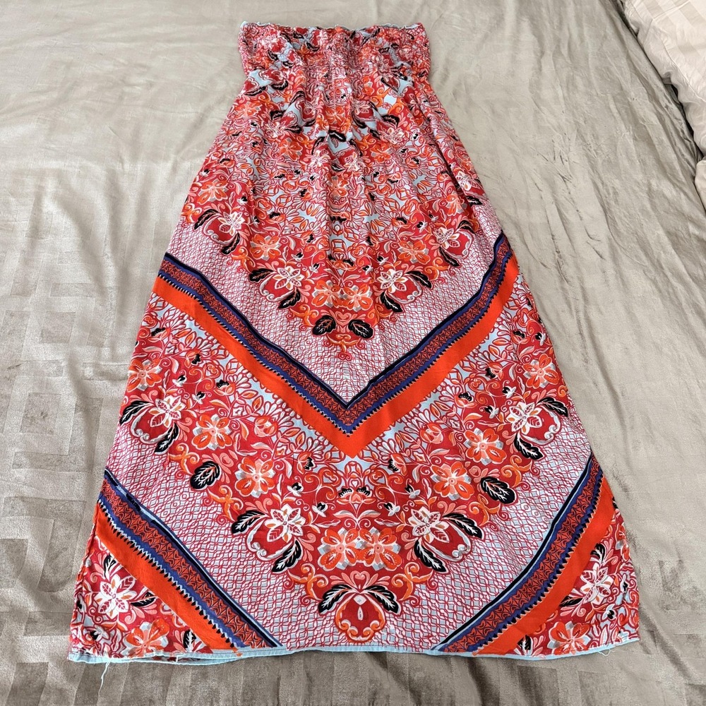 Forever 21 Dress Womens Medium Multicolor Floral Strapless Smocked Maxi Sundress